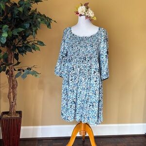 Terra & Sky Blue Floral Mini Dress